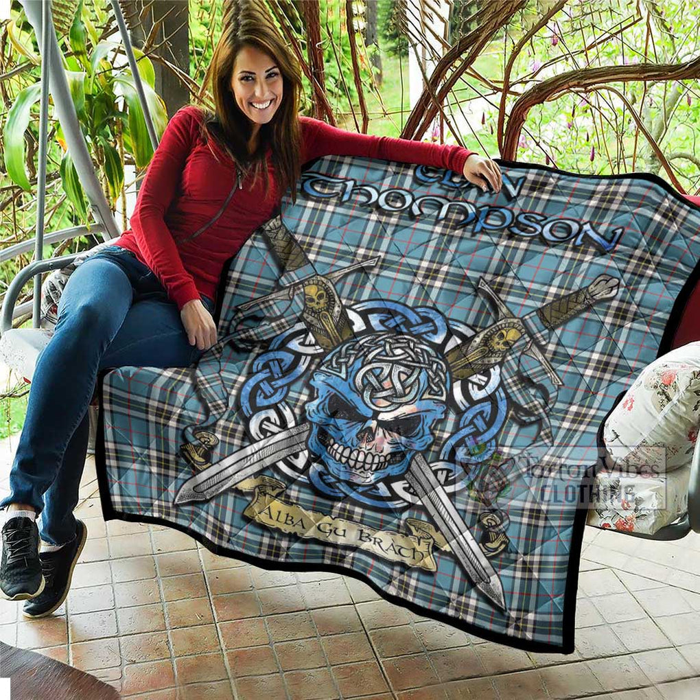 Tartan Vibes Clothing Thompson (Thomson) Tartan Quilt with Celtic Skull Alba Gu Brath Style