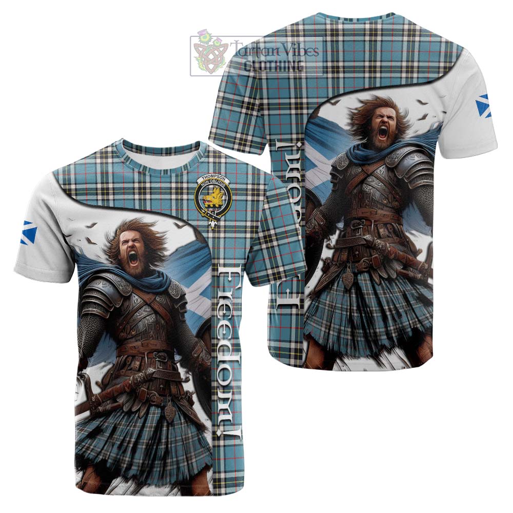 Tartan Vibes Clothing Thompson (Thomson) Crest Tartan Cotton T-shirt Inspired by the Freedom of Scottish Warrior