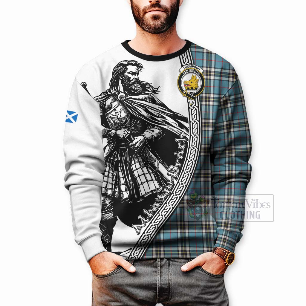 Tartan Vibes Clothing Thompson (Thomson) Tartan Clan Crest Sweatshirt with Highlander Warrior Celtic Style