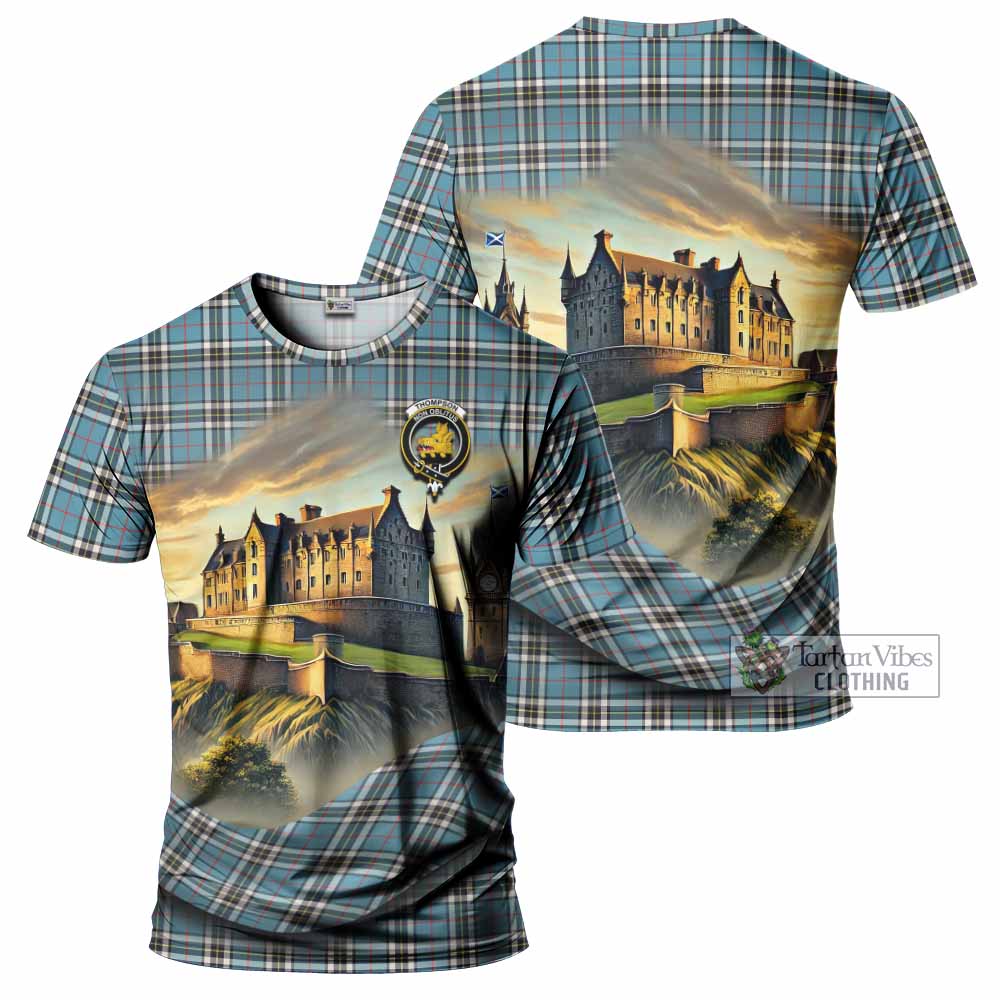 Tartan Vibes Clothing Thompson (Thomson) Tartan Family Crest T-Shirt with Scottish Ancient Castle Stype