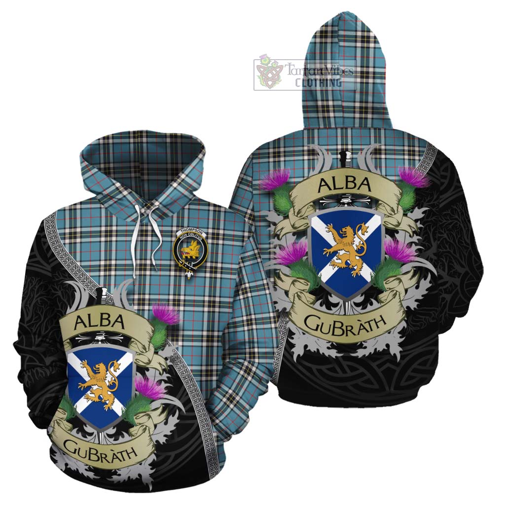 Tartan Vibes Clothing Thompson (Thomson) Tartan Family Crest Cotton Hoodie Lion Rampant Royal Thistle Shield Celtic Inspired