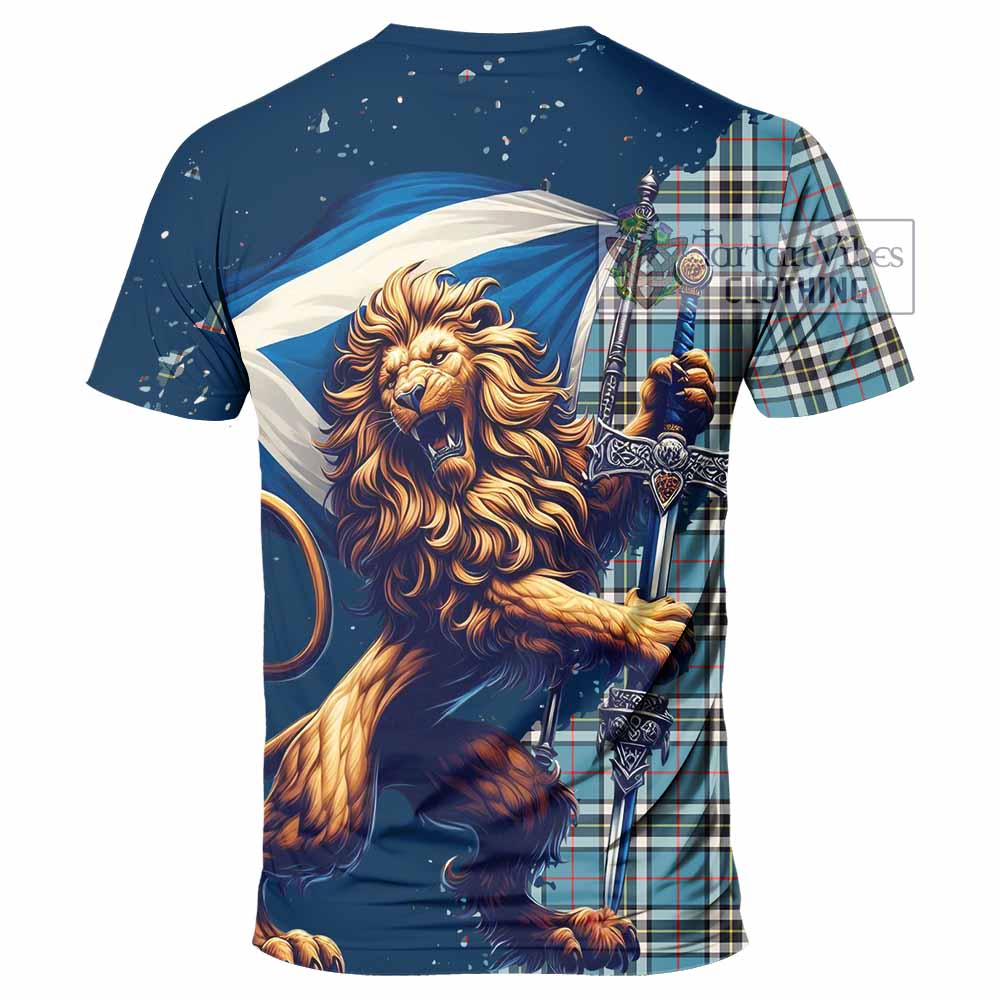 Tartan Vibes Clothing Thompson (Thomson) Tartan Family Crest T-Shirt with Scottish Majestic Lion