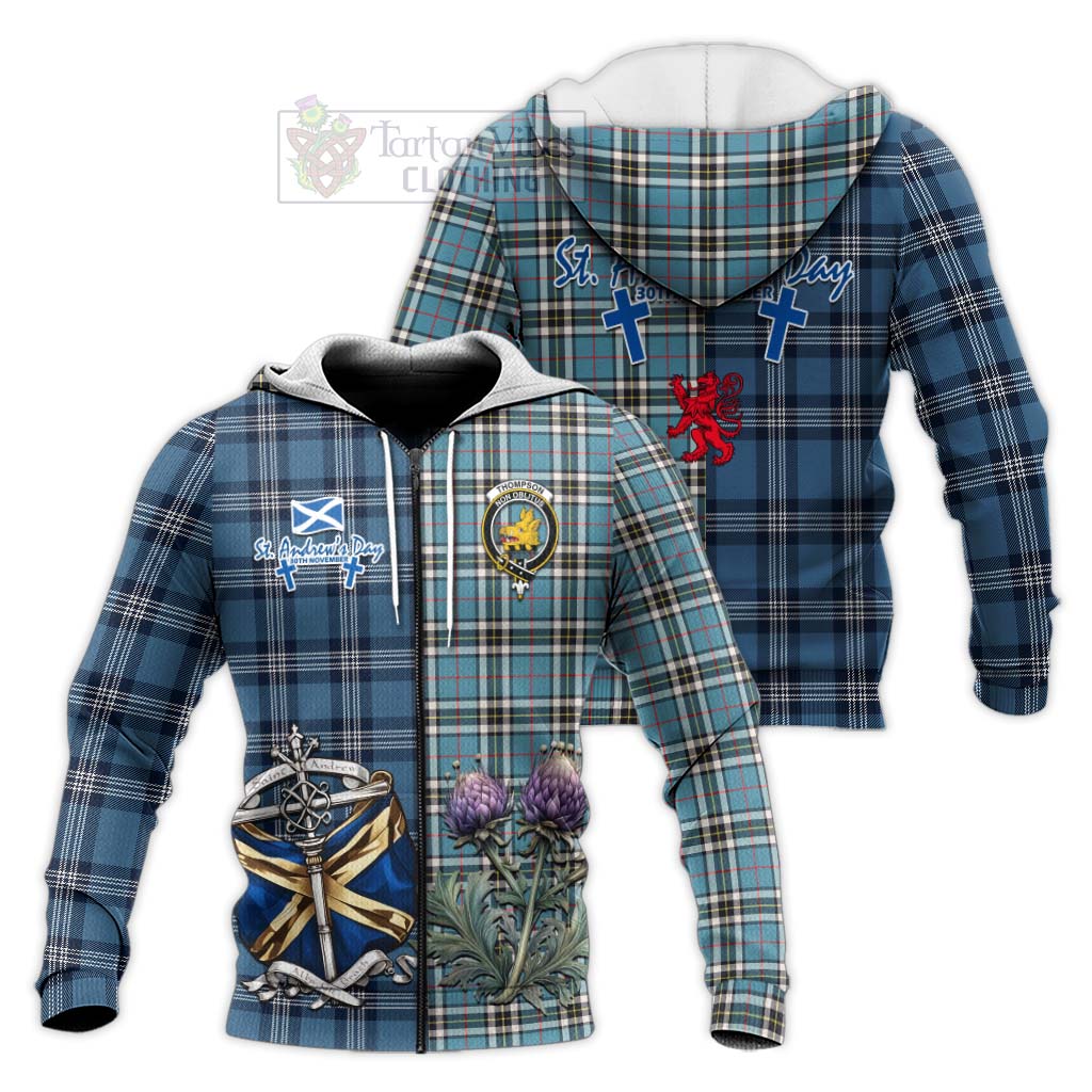 Tartan Vibes Clothing Thompson (Thomson) Tartan Knitted Hoodie Happy St. Andrew's Day Half Tartan Style