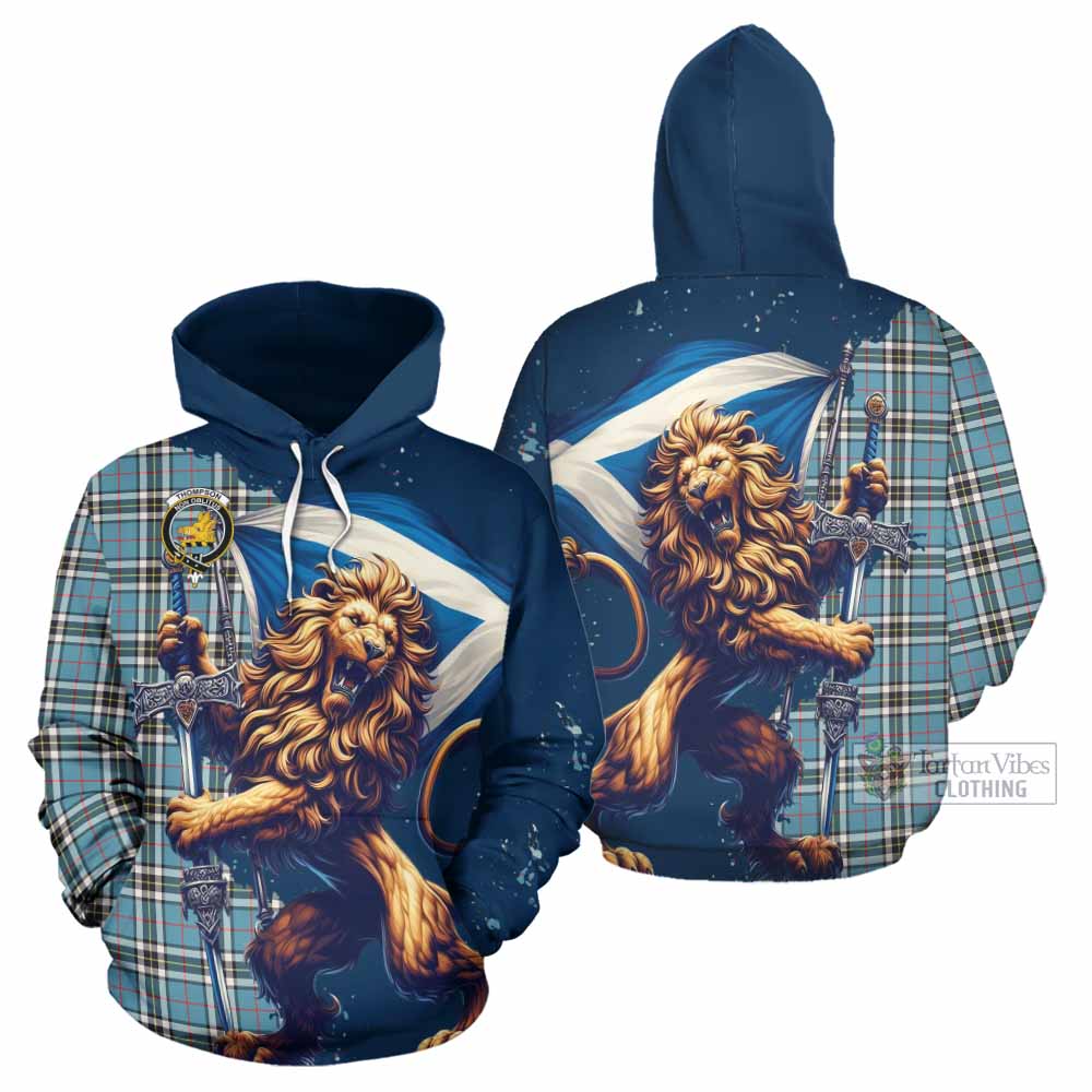 Thompson (Thomson) Tartan Family Crest Hoodie with Scottish Majestic Lion
