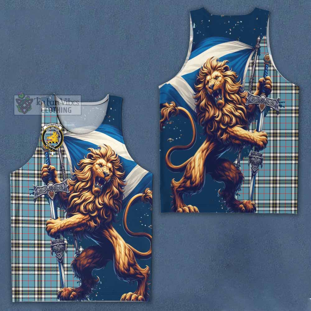 Tartan Vibes Clothing Thompson (Thomson) Tartan Family Crest Men's Tank Top with Scottish Majestic Lion