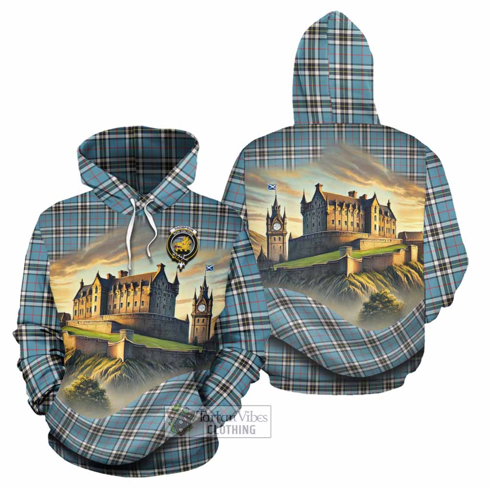 Tartan Vibes Clothing Thompson (Thomson) Tartan Family Crest Hoodie with Scottish Ancient Castle Style