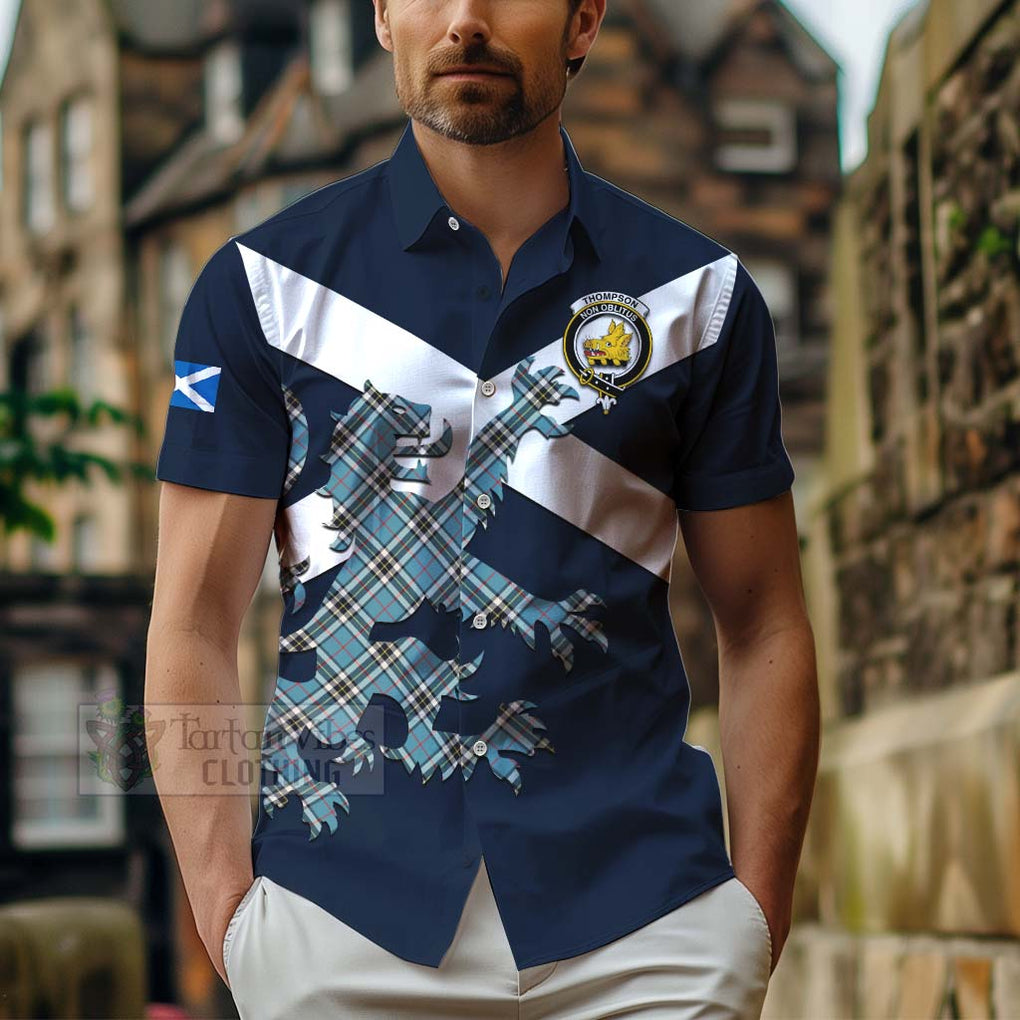 Tartan Vibes Clothing Thompson (Thomson) Tartan Lion Rampant Short Sleeve Button Shirt – Proudly Display Your Heritage with Alba Gu Brath and Clan Name