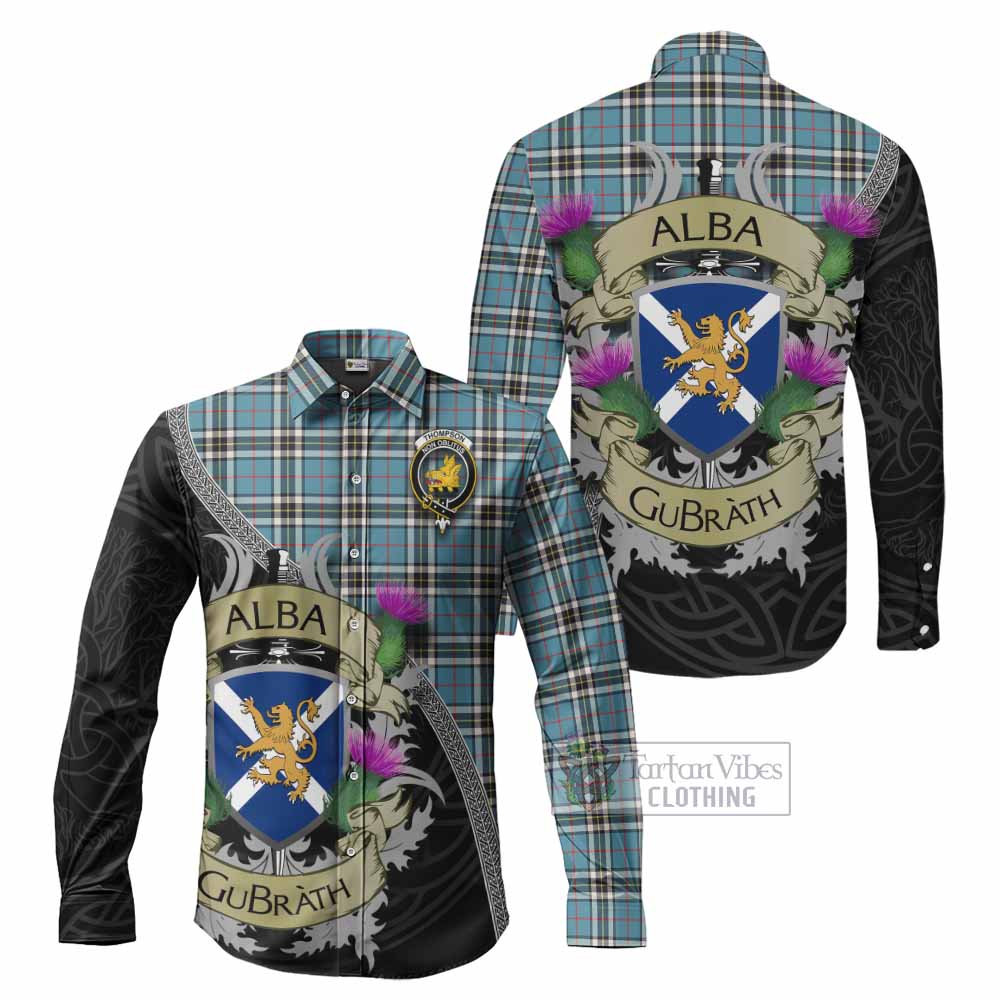 Tartan Vibes Clothing Thompson (Thomson) Tartan Family Crest Long Sleeve Button Shirt Lion Rampant Royal Thistle Shield Celtic Inspired