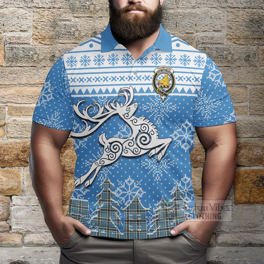 Tartan Vibes Clothing Thompson (Thomson) Clan Christmas Polo Shirt Celtic Reindeer Style