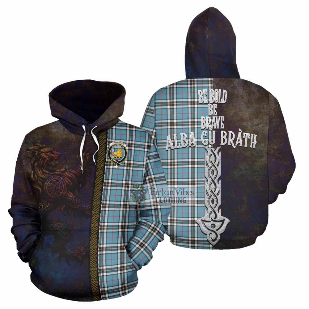Tartan Vibes Clothing Thompson (Thomson) Tartan Family Crest Hoodie Alba Gu Brath Be Brave Lion Ancient Style