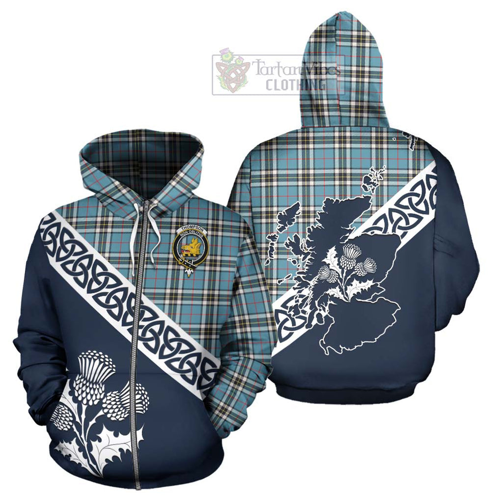 Tartan Vibes Clothing Thompson (Thomson) Tartan Hoodie Featuring Thistle and Scotland Map