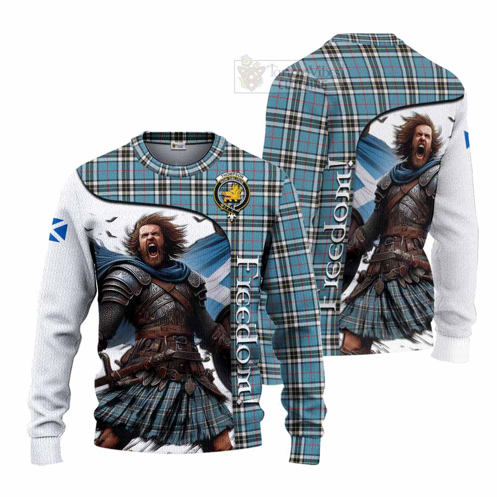 Tartan Vibes Clothing Thompson (Thomson) Crest Tartan Knitted Sweater Inspired by the Freedom of Scottish Warrior
