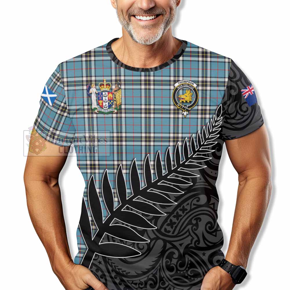 Tartan Vibes Clothing Thompson (Thomson) Crest Tartan T-Shirt with New Zealand Silver Fern Half Style