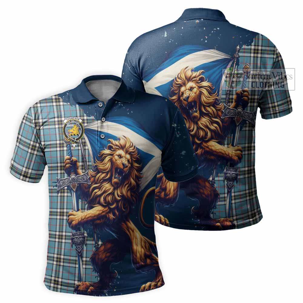 Tartan Vibes Clothing Thompson (Thomson) Tartan Family Crest Men's Polo Shirt with Scottish Majestic Lion