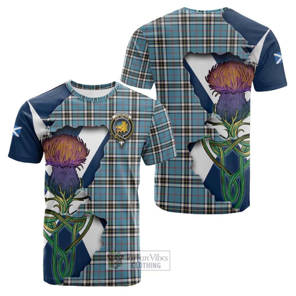 Tartan Vibes Clothing Thompson (Thomson) Tartan Family Crest Cotton T-shirt Scottish Thistle Celtic Inspired
