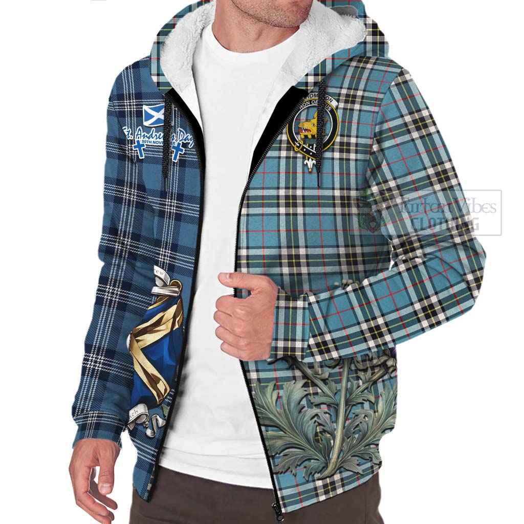 Tartan Vibes Clothing Thompson (Thomson) Tartan Sherpa Hoodie Happy St. Andrew's Day Half Tartan Style
