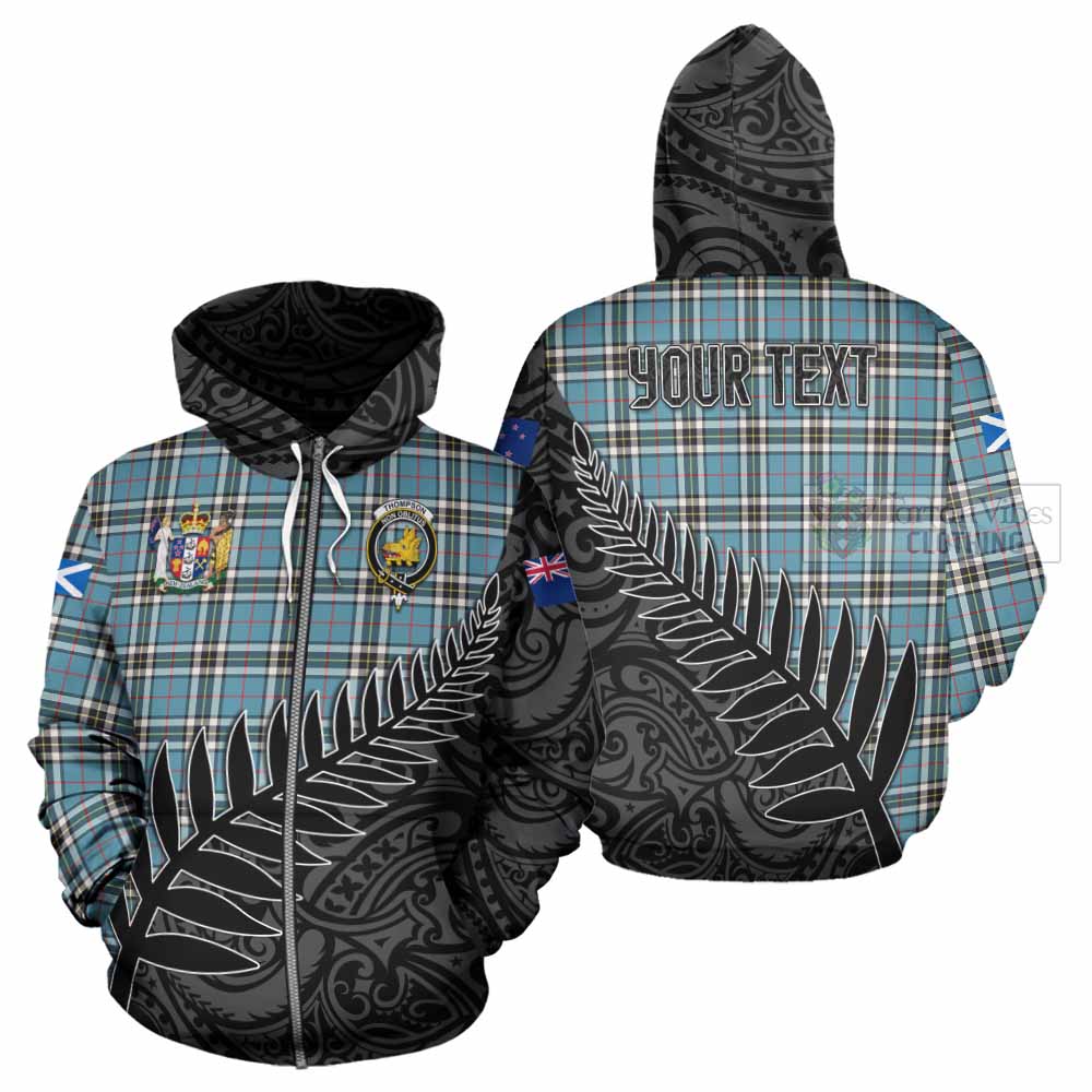 Tartan Vibes Clothing Thompson (Thomson) Crest Tartan Hoodie with New Zealand Silver Fern Half Style