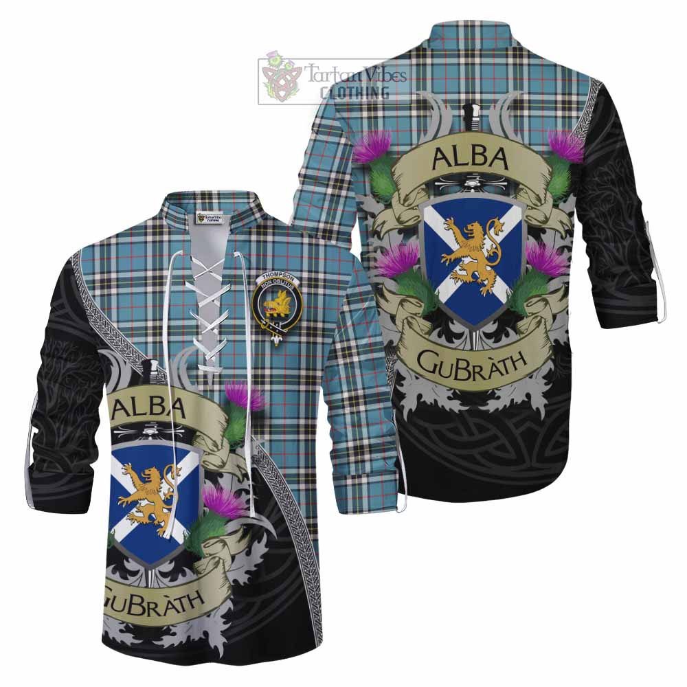 Tartan Vibes Clothing Thompson (Thomson) Tartan Family Crest Ghillie Kilt Shirt Lion Rampant Royal Thistle Shield Celtic Inspired