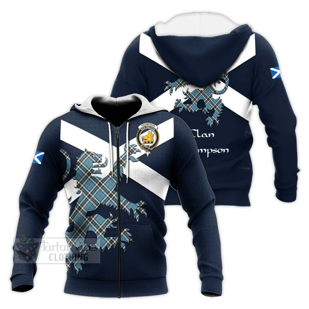 Tartan Vibes Clothing Thompson (Thomson) Tartan Lion Rampant Knitted Hoodie – Proudly Display Your Heritage with Alba Gu Brath and Clan Name