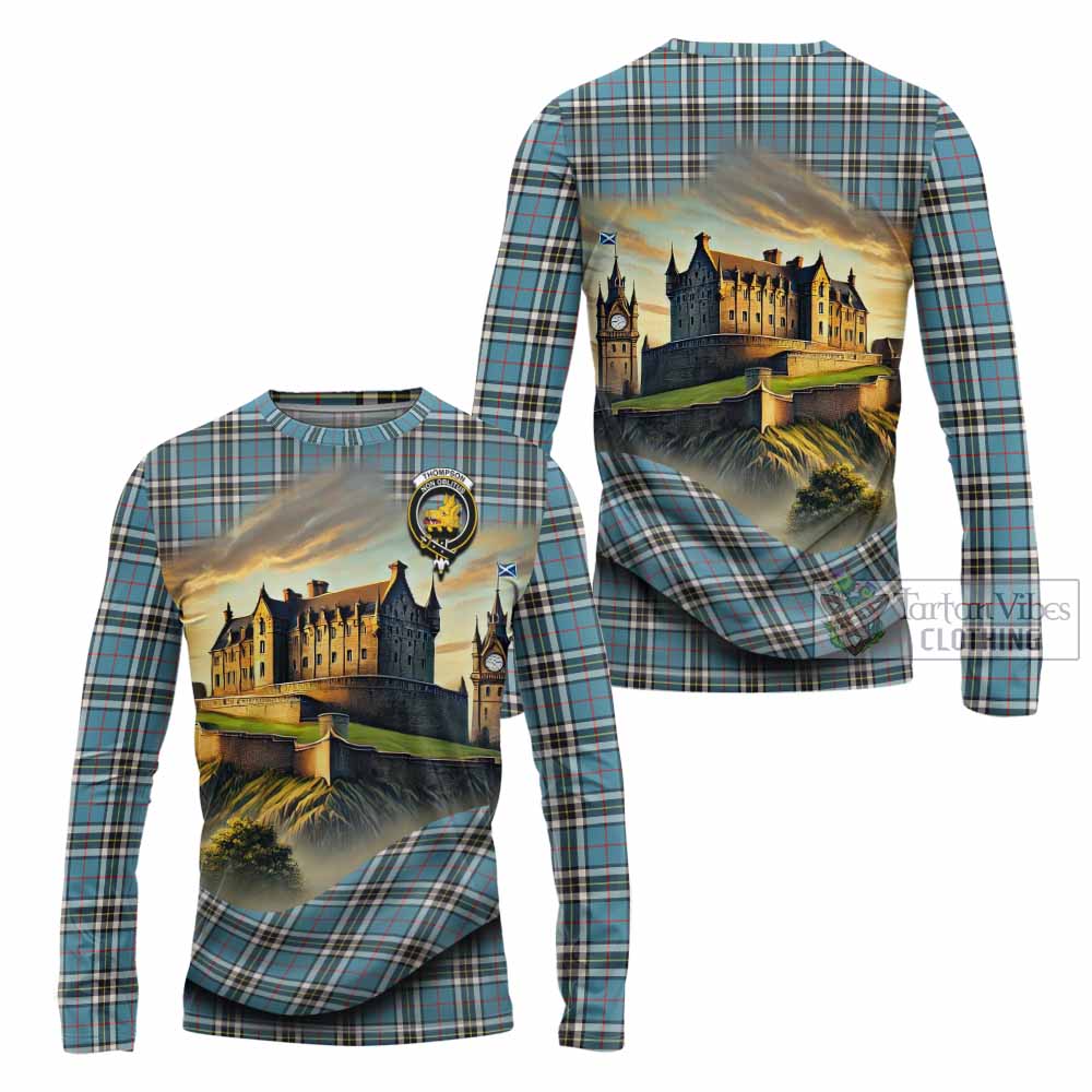 Tartan Vibes Clothing Thompson (Thomson) Tartan Family Crest Long Sleeve T-Shirt with Scottish Ancient Castle Style