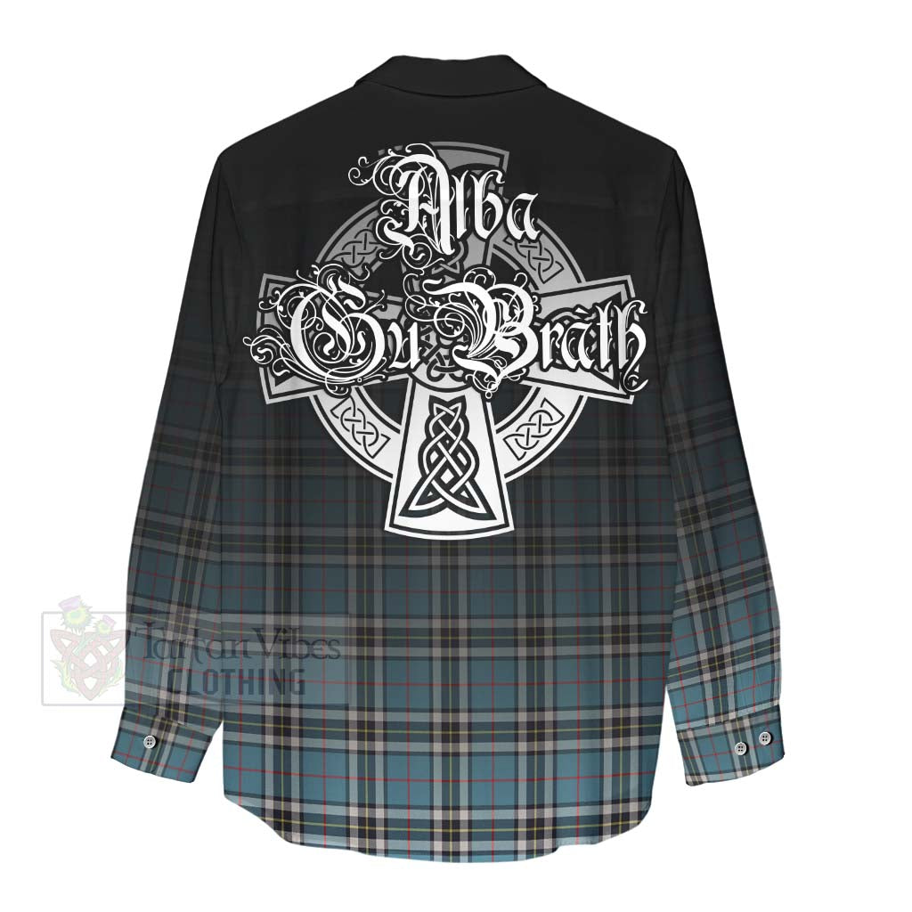 Tartan Vibes Clothing Thompson (Thomson) Tartan Women's Casual Shirt Featuring Alba Gu Brath Family Crest Celtic Inspired
