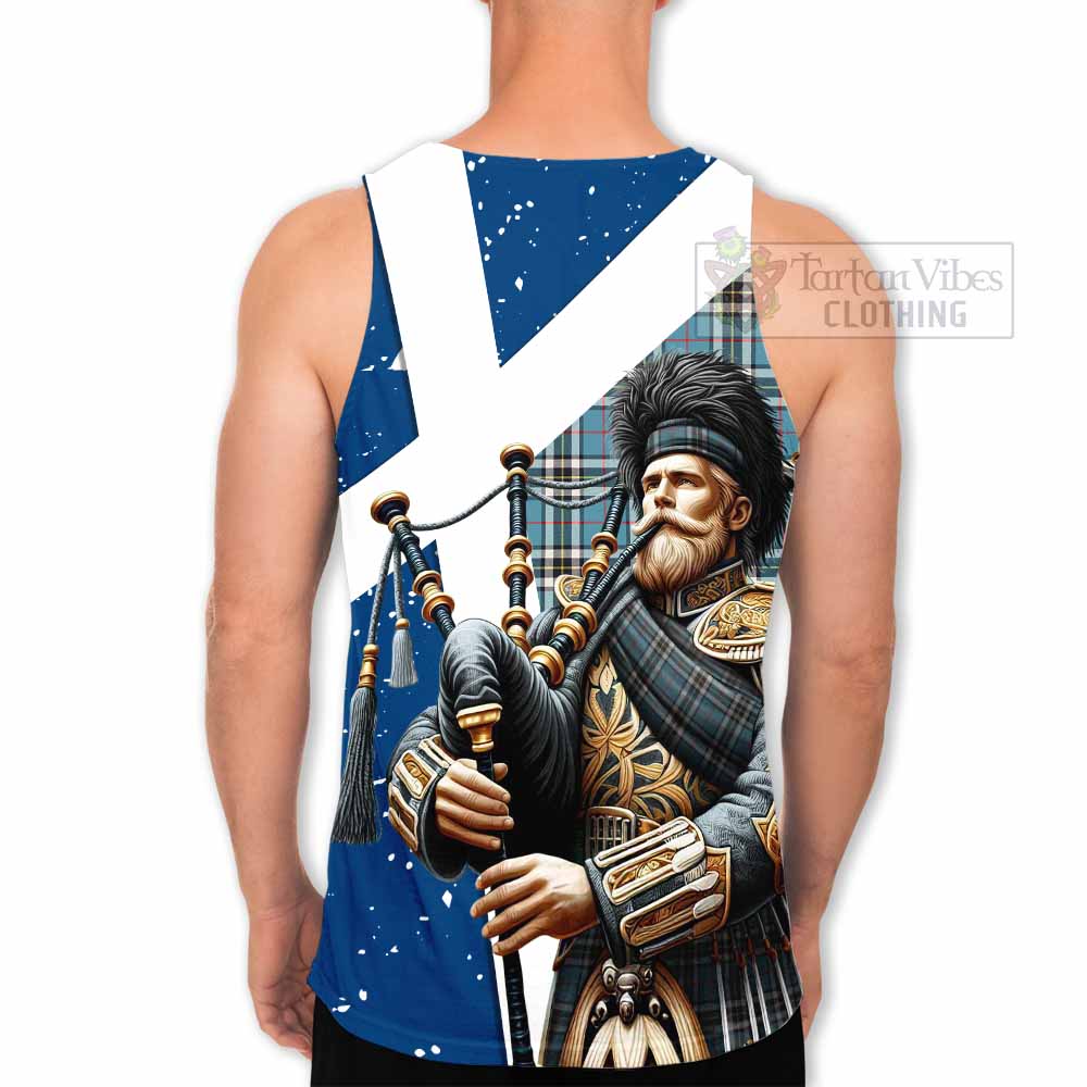 Thompson (Thomson) Tartan Men's Tank Top with Family Crest Scottish Bagpiper Vibes