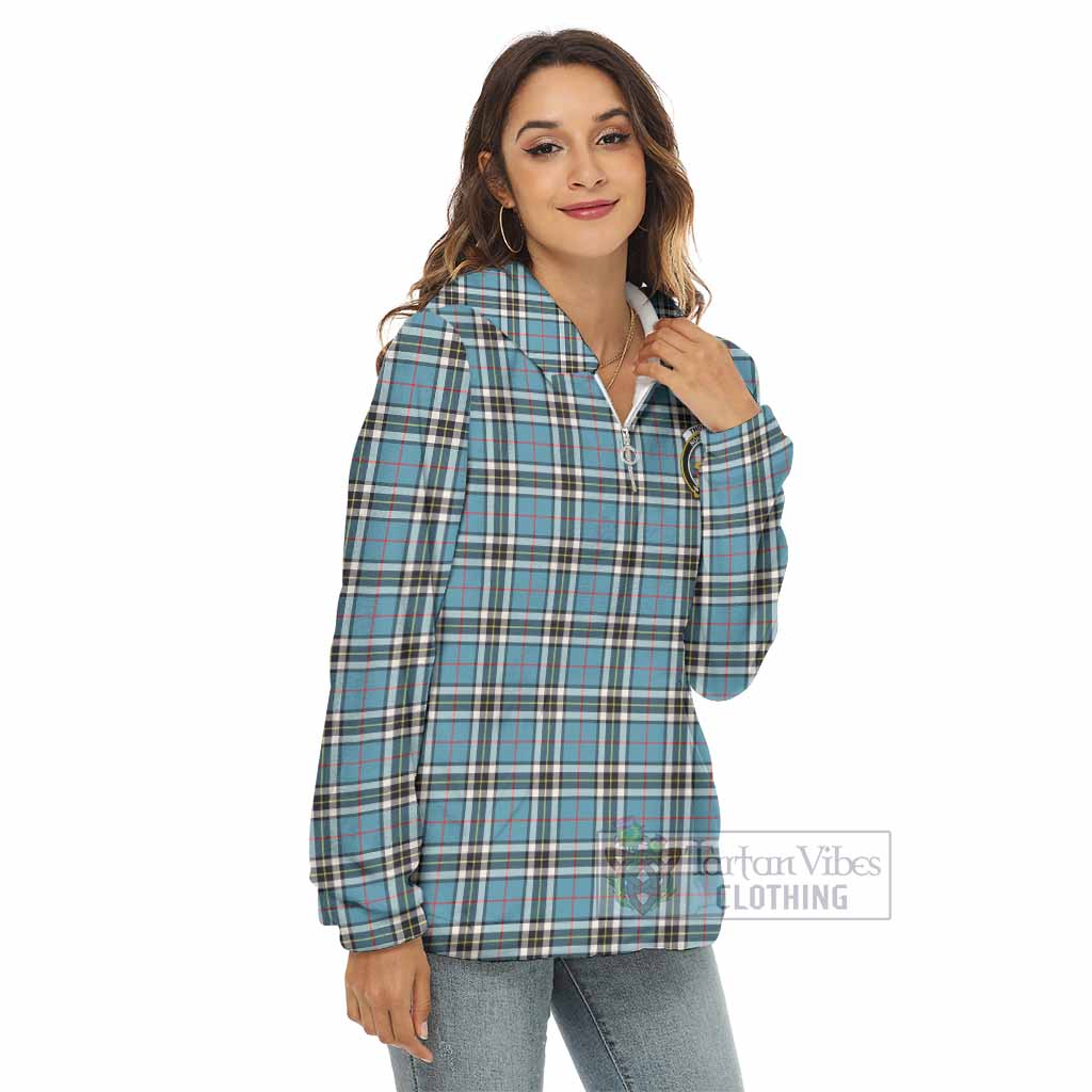 Tartan Vibes Clothing Thompson (Thomson) Tartan Crest Women's Borg  Half Zip Fleece Hoodie