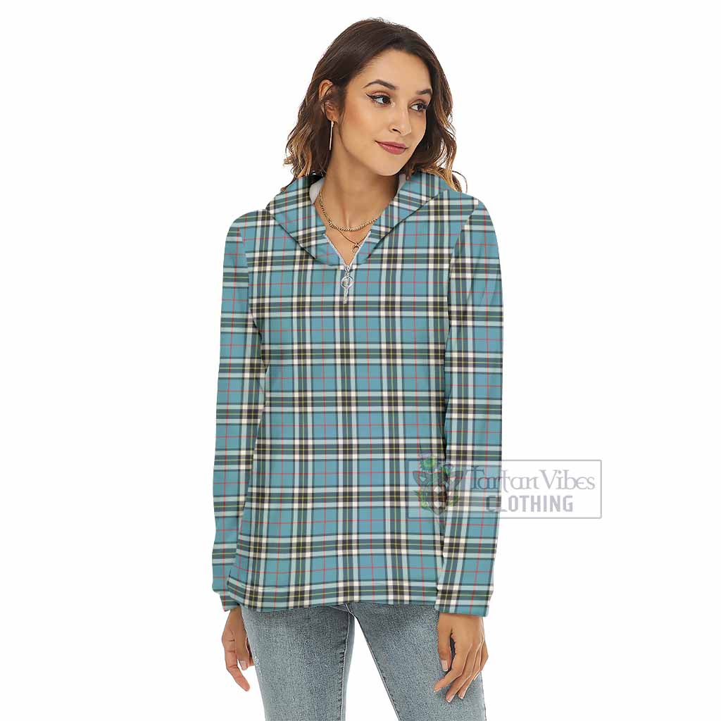 Tartan Vibes Clothing Thompson (Thomson) Tartan Women's Borg  Half Zip Fleece Hoodie
