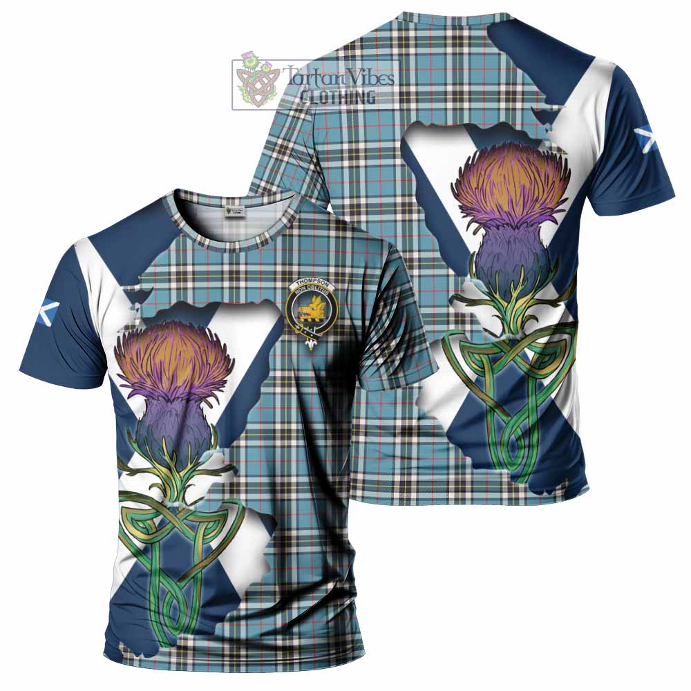 Tartan Vibes Clothing Thompson (Thomson) Tartan Family Crest T-Shirt Scottish Thistle Celtic Inspired