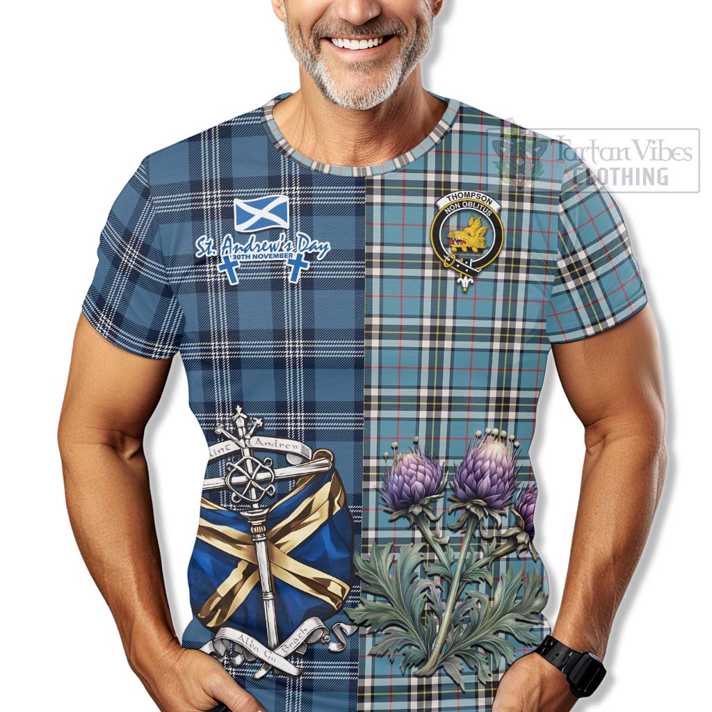 Tartan Vibes Clothing Thompson (Thomson) Tartan T-Shirt Happy St. Andrew's Day Half Tartan Style