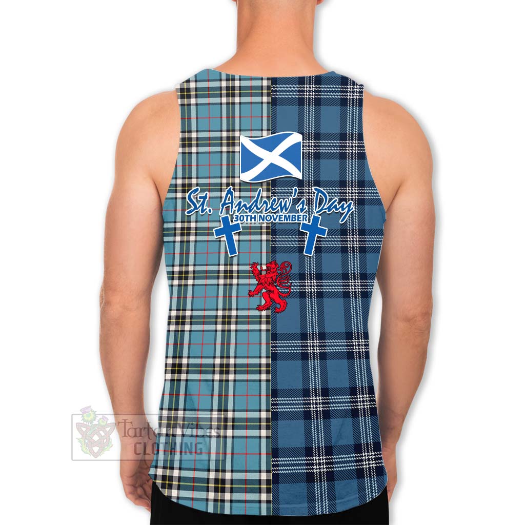 Tartan Vibes Clothing Thompson (Thomson) Tartan Men's Tank Top Happy St. Andrew's Day Half Tartan Style