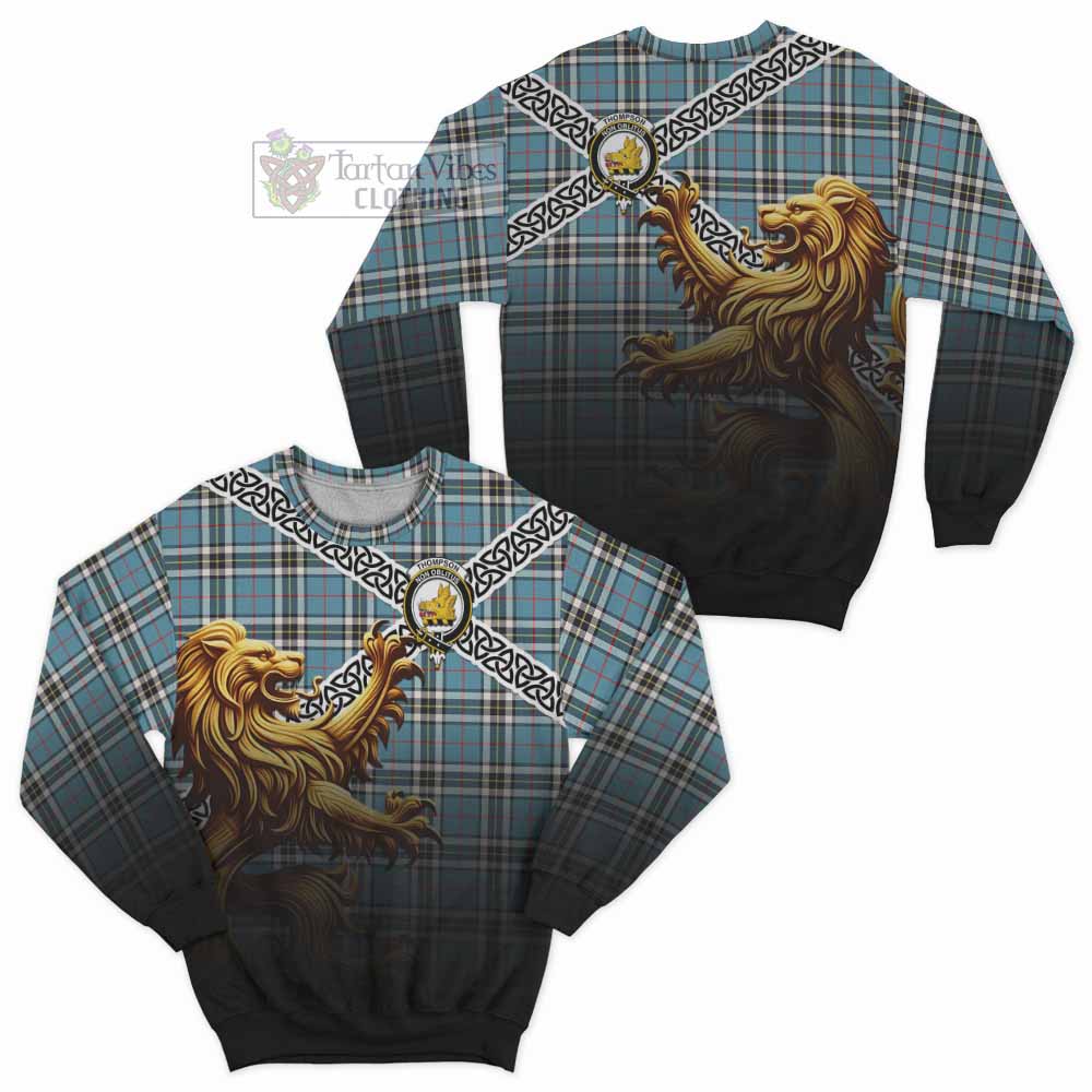 Tartan Vibes Clothing Thompson (Thomson) Crest Tartan Sweatshirt with Golden Lion Emblem Celtic Style