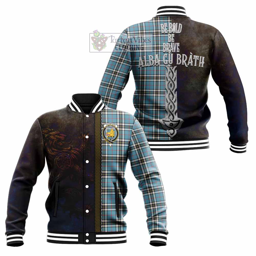 Tartan Vibes Clothing Thompson (Thomson) Tartan Family Crest Baseball Jacket Alba Gu Brath Be Brave Lion Ancient Style
