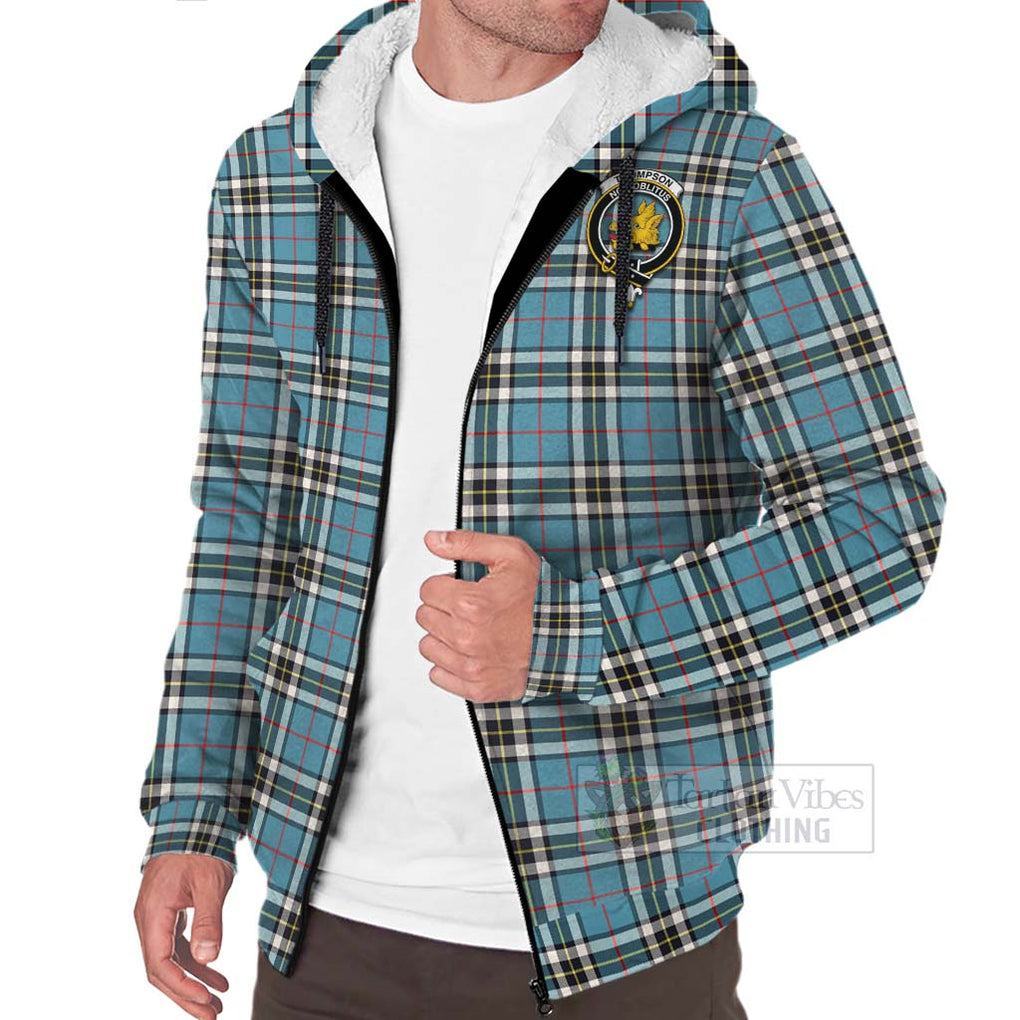 Tartan Vibes Clothing Thompson (Thomson) Tartan Sherpa Hoodie with Family Crest Celtic Skull Style