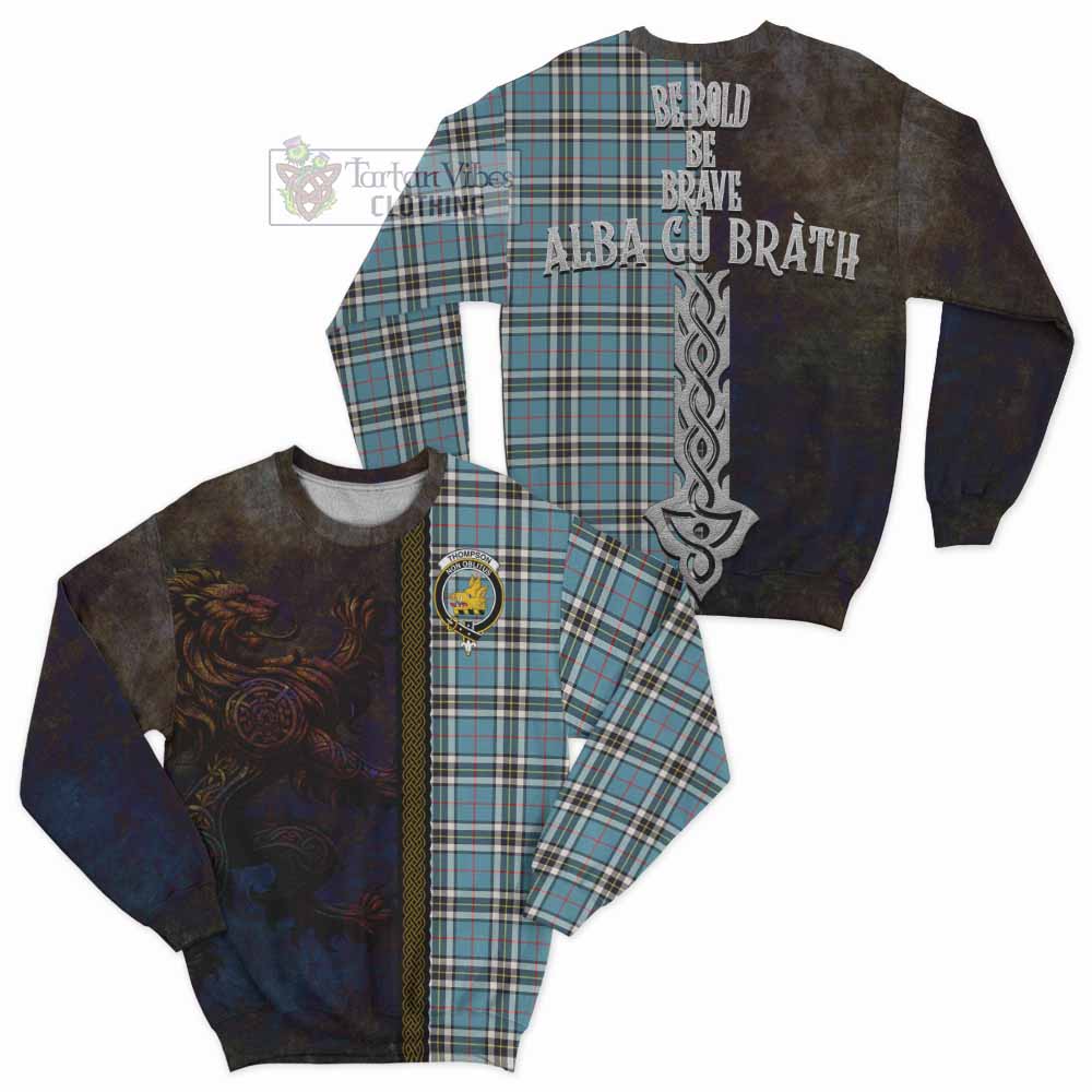 Tartan Vibes Clothing Thompson (Thomson) Tartan Family Crest Sweatshirt Alba Gu Brath Be Brave Lion Ancient Style