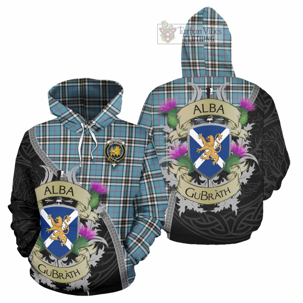 Tartan Vibes Clothing Thompson (Thomson) Tartan Family Crest Hoodie Lion Rampant Royal Thistle Shield Celtic Inspired