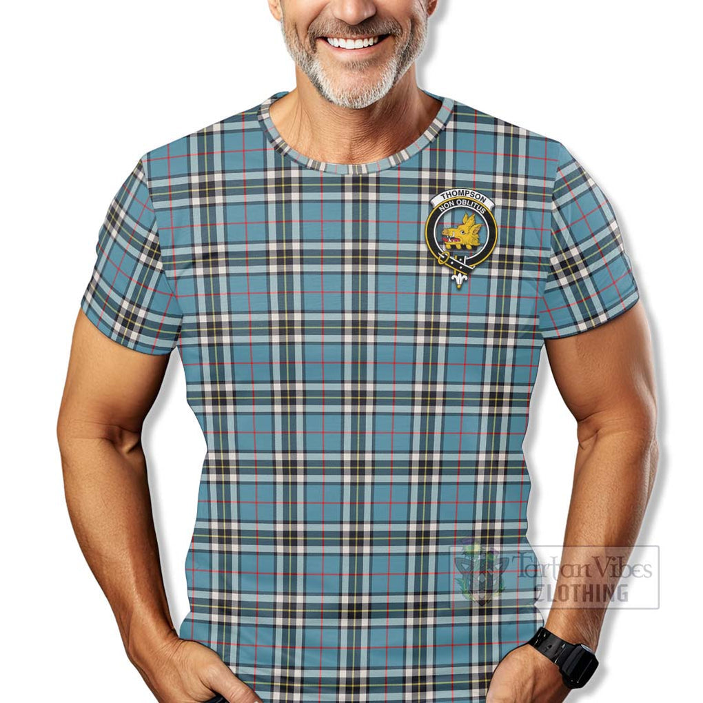 Tartan Vibes Clothing Thompson (Thomson) Tartan T-Shirt with Family Crest Celtic Skull Style