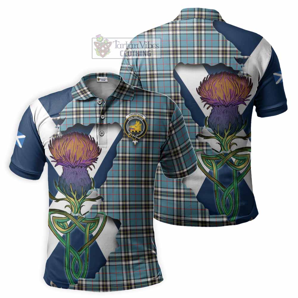 Tartan Vibes Clothing Thompson (Thomson) Tartan Family Crest Polo Shirt Scottish Thistle Celtic Inspired