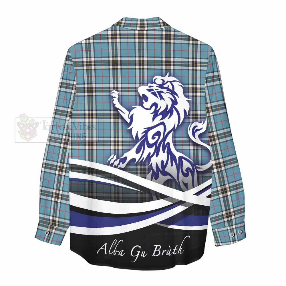 Tartan Vibes Clothing Thompson (Thomson) Tartan Women's Casual Shirt with Alba Gu Brath Regal Lion Emblem