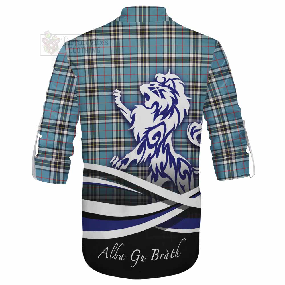 Tartan Vibes Clothing Thompson (Thomson) Tartan Ghillie Kilt Shirt with Alba Gu Brath Regal Lion Emblem