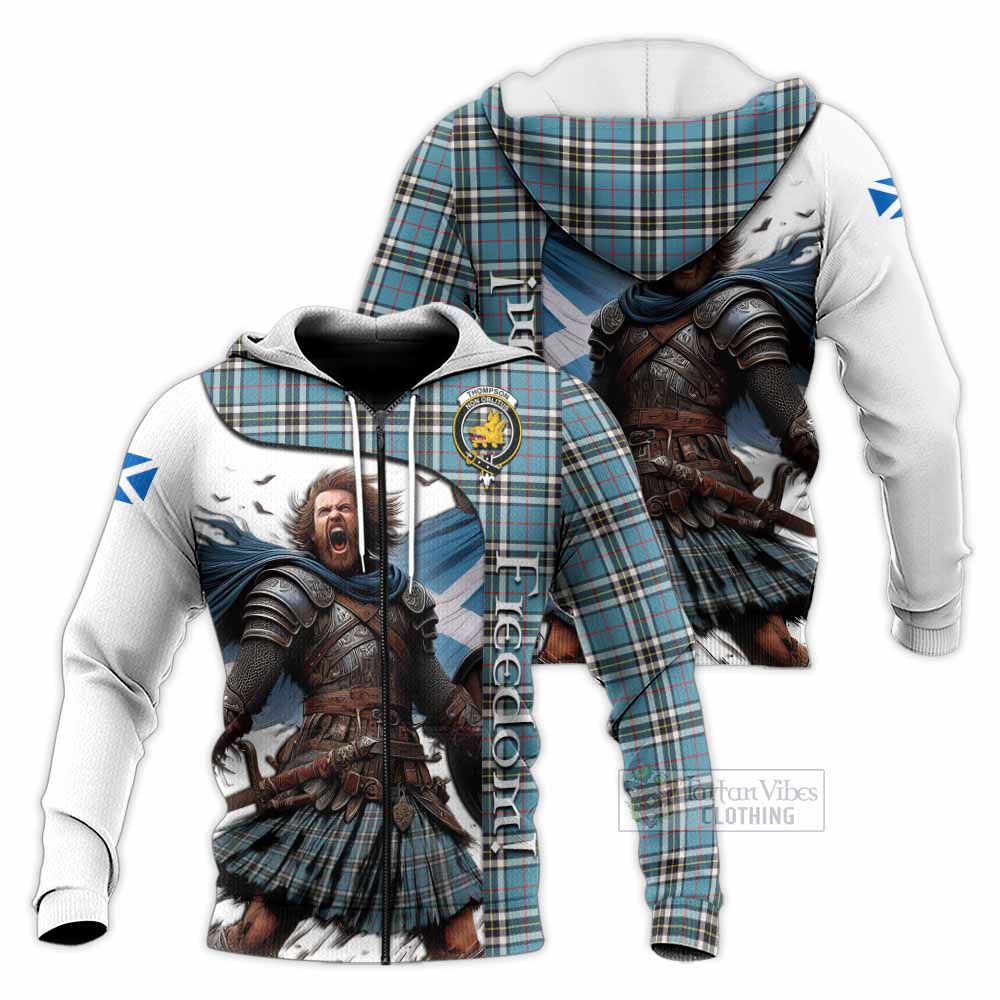 Tartan Vibes Clothing Thompson (Thomson) Crest Tartan Knitted Hoodie Inspired by the Freedom of Scottish Warrior