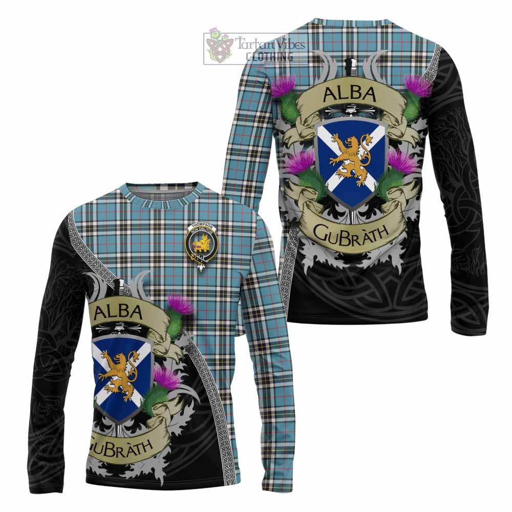 Tartan Vibes Clothing Thompson (Thomson) Tartan Family Crest Long Sleeve T-Shirt Lion Rampant Royal Thistle Shield Celtic Inspired
