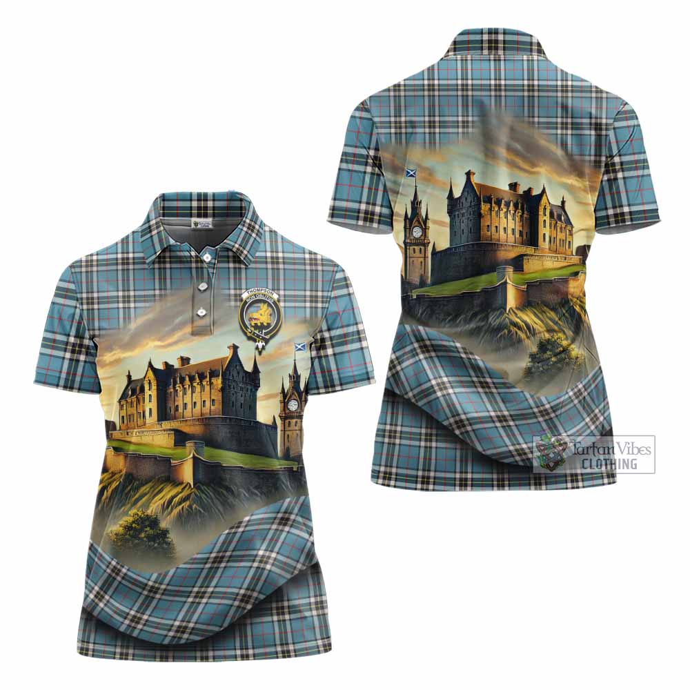 Tartan Vibes Clothing Thompson (Thomson) Tartan Family Crest Women's Polo Shirt with Scottish Ancient Castle Stype
