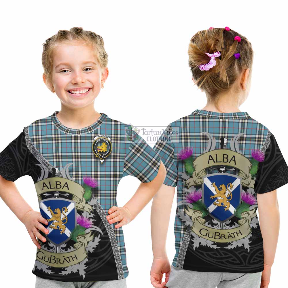 Tartan Vibes Clothing Thompson (Thomson) Tartan Family Crest Kid T-Shirt Lion Rampant Royal Thistle Shield Celtic Inspired