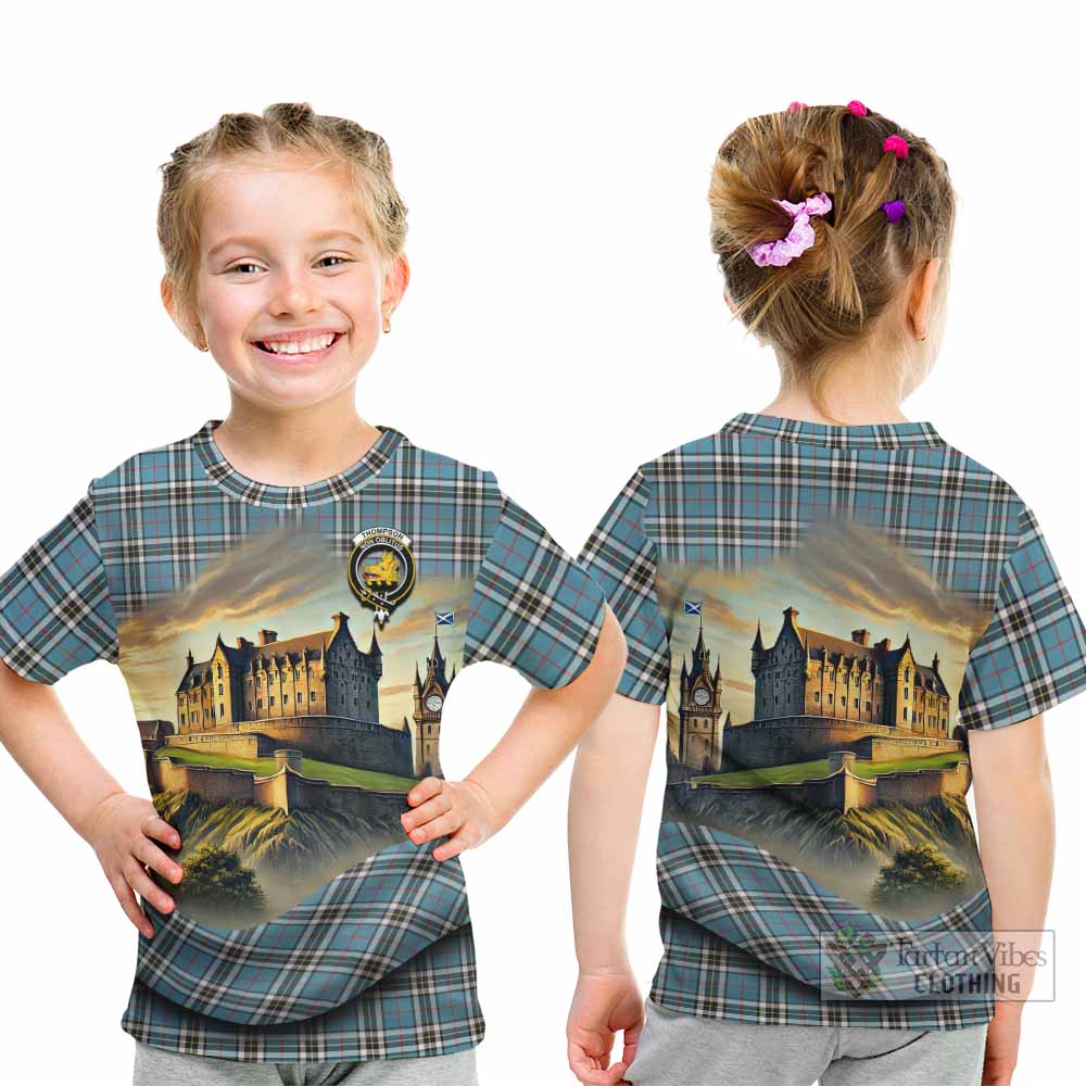 Tartan Vibes Clothing Thompson (Thomson) Tartan Family Crest Kid T-Shirt with Scottish Ancient Castle Style
