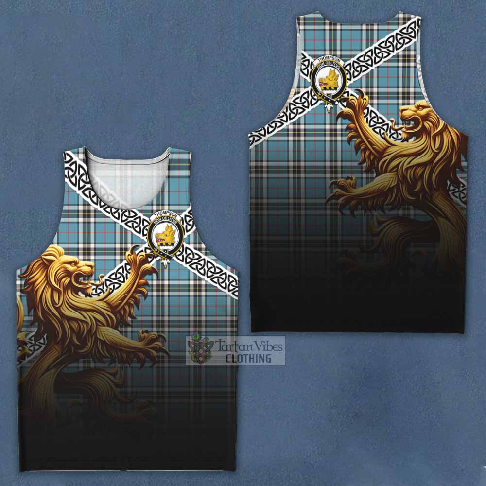 Tartan Vibes Clothing Thompson (Thomson) Crest Tartan Men's Tank Top with Golden Lion Emblem Celtic Style
