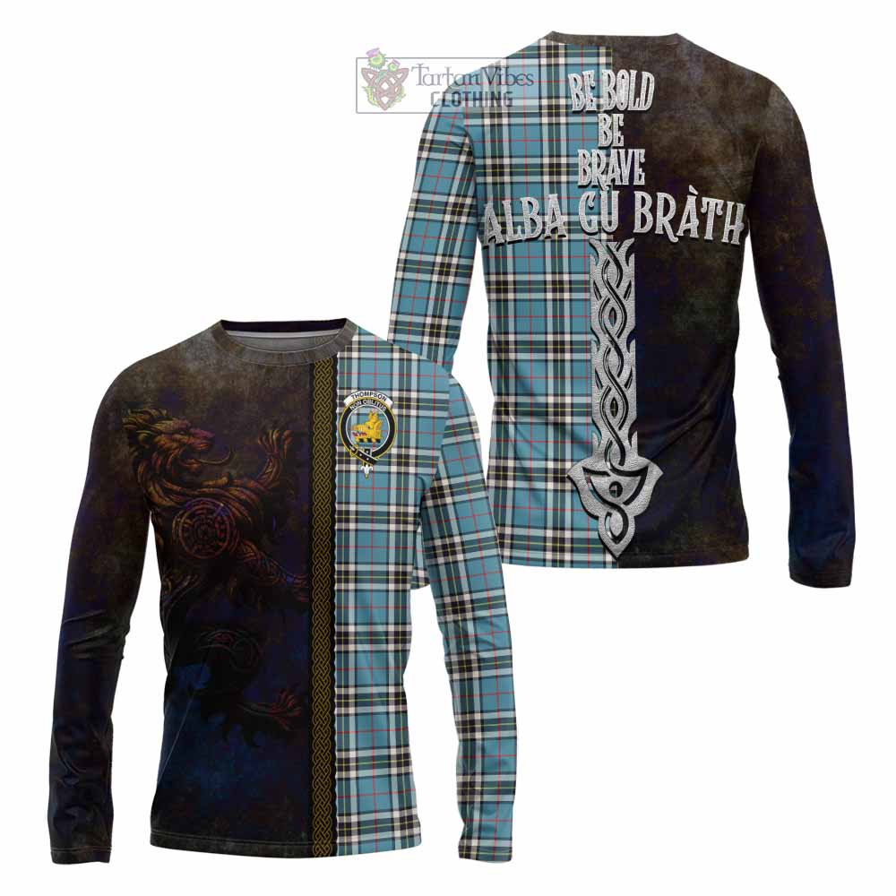 Tartan Vibes Clothing Thompson (Thomson) Tartan Family Crest Long Sleeve T-Shirt Alba Gu Brath Be Brave Lion Ancient Style