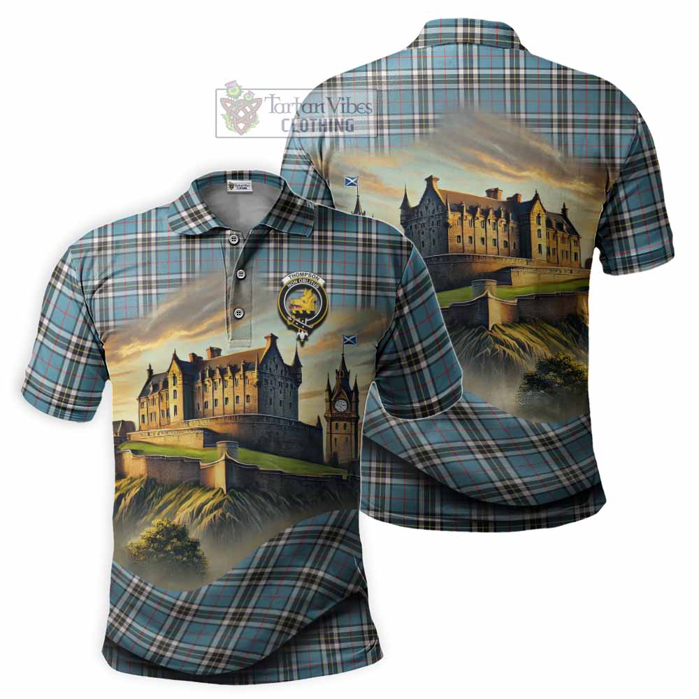 Tartan Vibes Clothing Thompson (Thomson) Tartan Family Crest Polo Shirt with Scottish Ancient Castle Stype