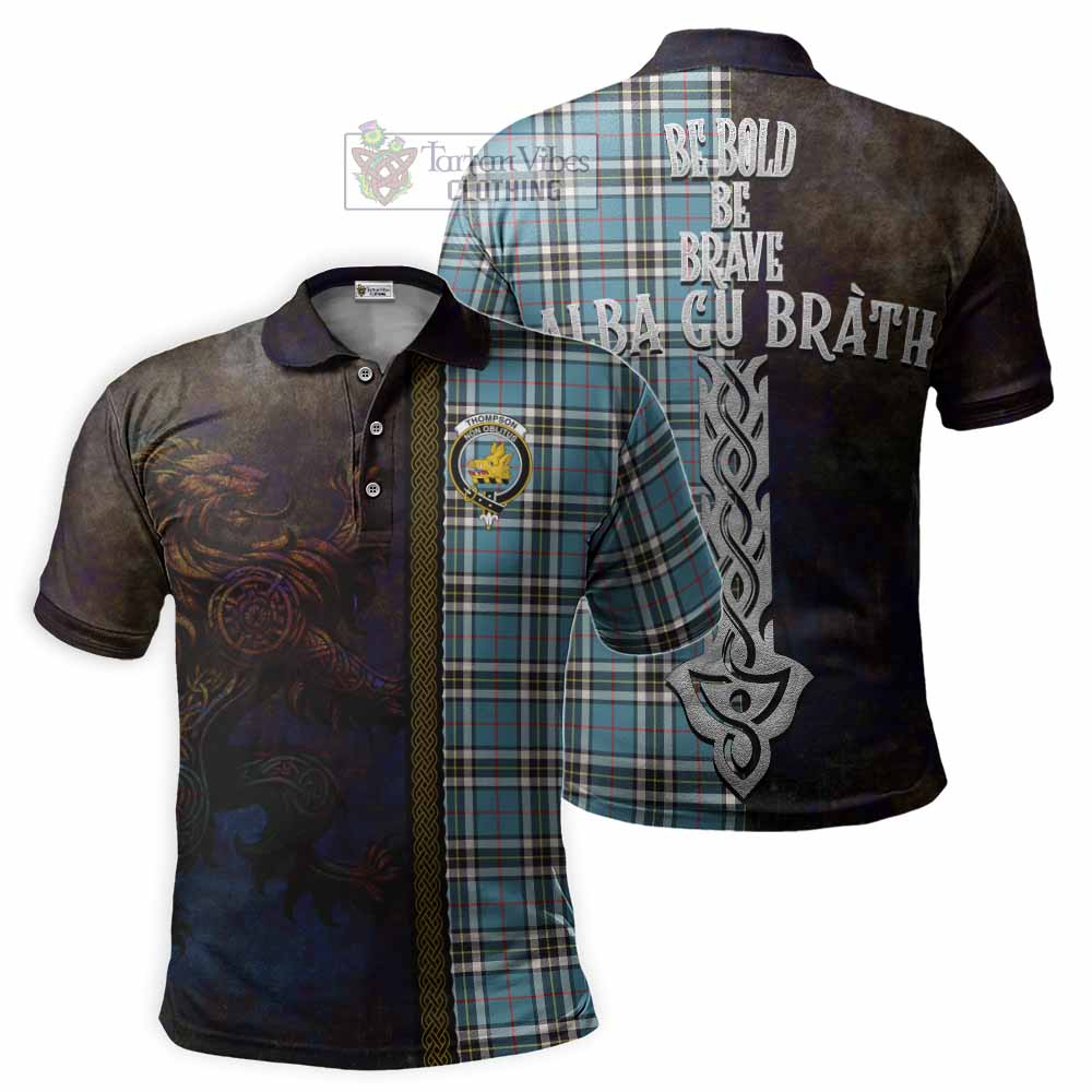 Tartan Vibes Clothing Thompson (Thomson) Tartan Family Crest Polo Shirt Alba Gu Brath Be Brave Lion Ancient Style