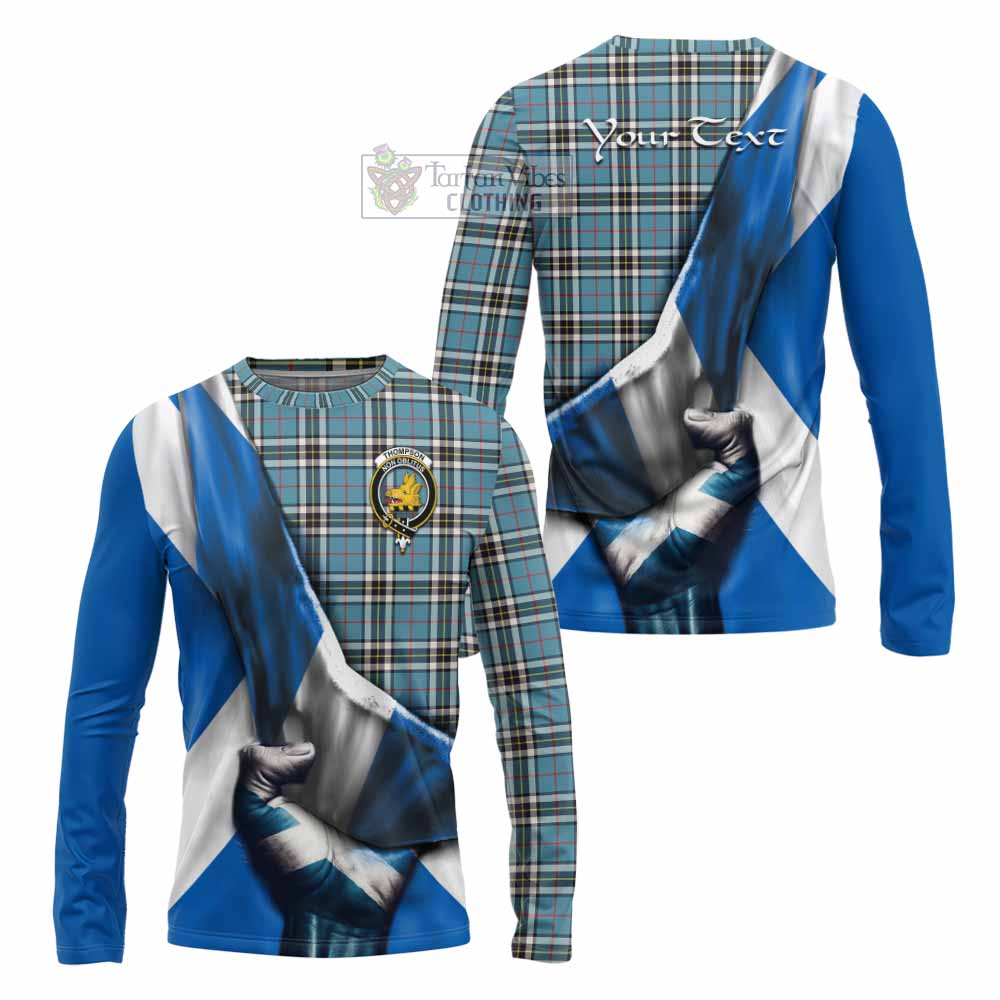 Tartan Vibes Clothing Thompson (Thomson) Tartan Long Sleeve T-Shirt with Family Crest Scotland Patriotic Style